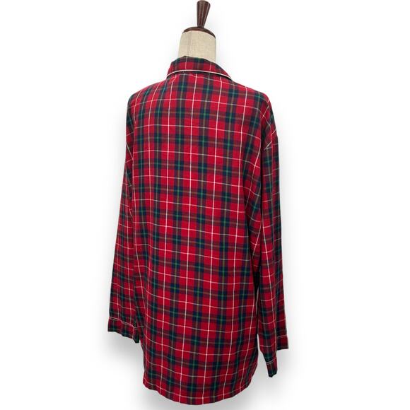 Disney Store Red Holiday Plaid Button Up Shirt XL Mickey Mouse Embroidered sleep - Picture 8 of 11